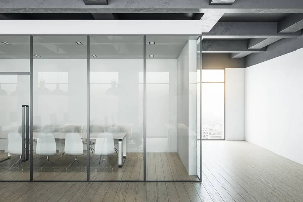 Minimaliste Salle Bureau Loft Coworking Avec Table Réunion Parquet Vierge — Photo