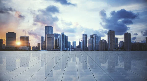 Modern Betongtak Med Panoramautsikt Över Staden Stads Och Affärsidé Återgivning — Stockfoto