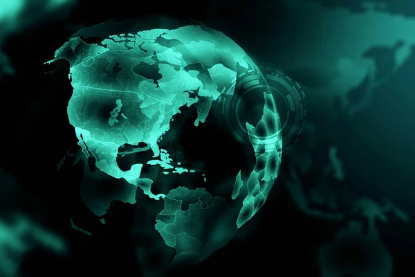Закрыть Виртуальный Экран Цифровой Картой Глобальная Бизнес Интерактивная Концепция Рендеринг — стоковое фото