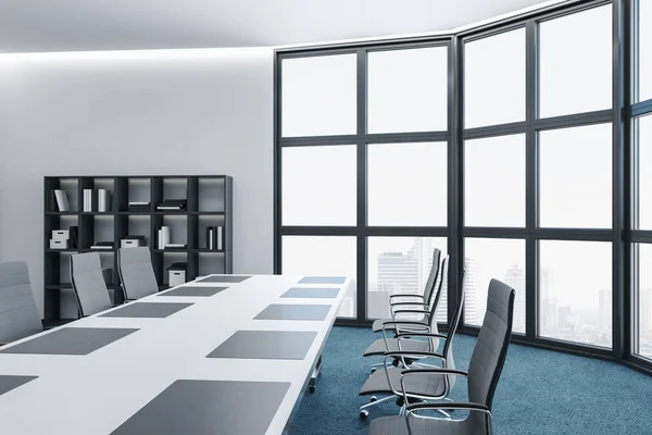 Modern Conferentieruimte Interieur Met Uitzicht Stad Meubilair Plank Met Documenten — Stockfoto