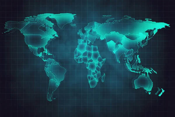 青い背景に輝く創造的な世界地図 イノベーションとグローバルデータコンセプト 3Dレンダリング — ストック写真