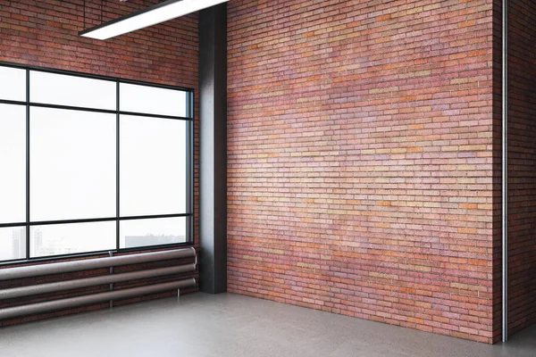 Brick Gallery Interior Empty Wall City View Daylight Museum Exhibition — Stock Photo, Image