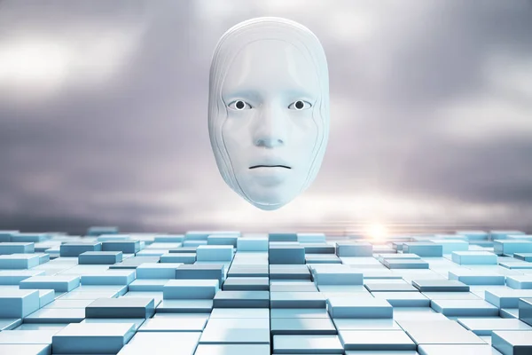 Kyborgská Digitální Bílá Hlava Umělá Inteligence Budoucí Koncepce Vykreslování — Stock fotografie