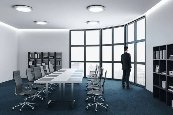 Businessman Standing Conference Room Panoramic City View Daylight Business Corporate — Stock Photo, Image