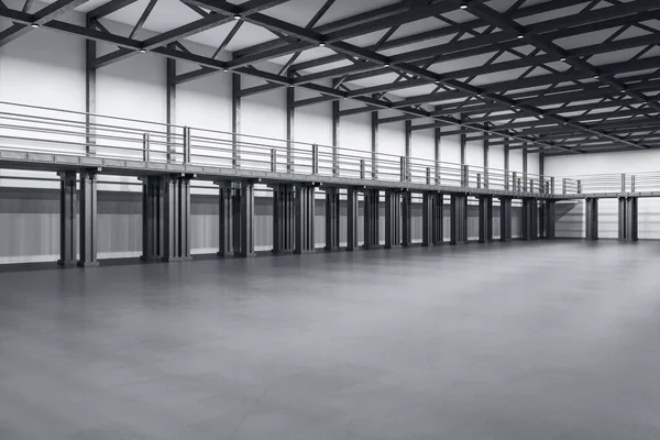 Moderno Grande Showroom Con Balcone Metallo Pavimento Cemento Design Concetto — Foto Stock