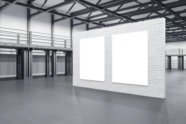 Minimalistiskt Showroom Med Utställning Tegelmonter Med Två Tomma Affischer Design — Stockfoto