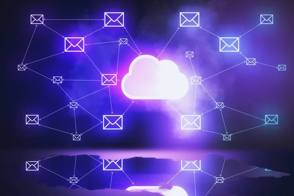 Світлова Хмара Картою Мережею Електронної Пошти Хмарні Обчислення Концепція Бази — стокове фото