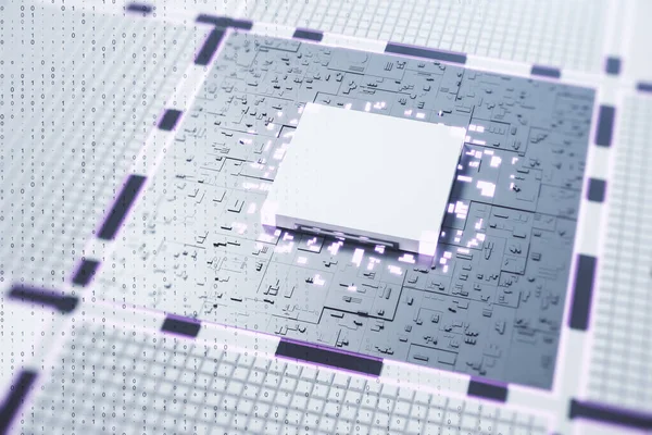 Concepto Con Placa Circuito Digital Microchip Blanco Renderizado — Foto de Stock