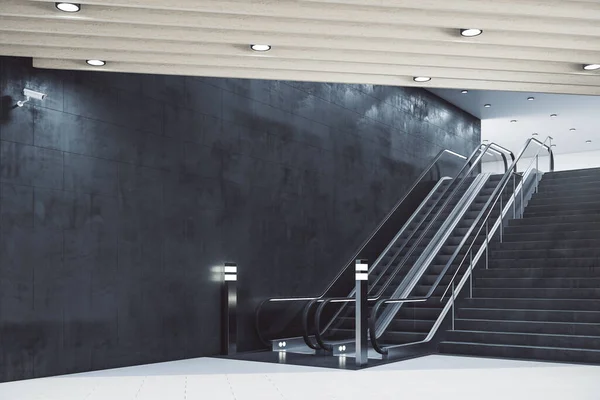 Station Métro Avec Escalator Mur Gris Vierge Concept Urbain Transport — Photo