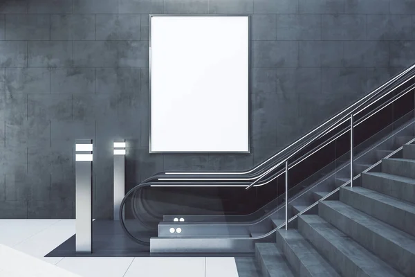 Roltrap Met Lege Poster Betonnen Muur Metrostation Mock Rendering — Stockfoto