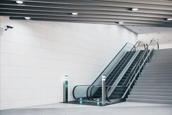 Zeitgenössisches Bahnhofsinterieur Mit Rolltreppe Und Leeren Kopierräumen Betonwänden Mock Rendering — Stockfoto