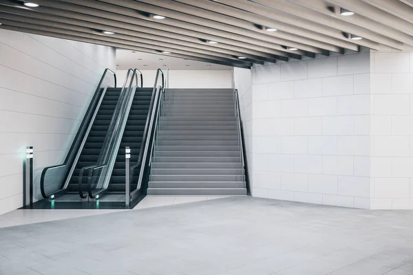 Intérieur Moderne Gare Avec Escalator Copyspace Vide Sur Mur Béton — Photo