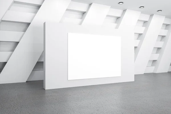 Biały Plakat Monochromatycznym Stylu Pusty Hol Betonową Podłogą Makieta Renderowanie — Zdjęcie stockowe