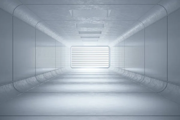 Modern white spaceship interior with lattice. Technology and futuristic concept. 3D Rendering