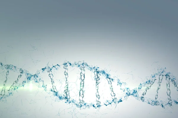 数字多边形Dna螺旋形在抽象技术检查背景 科学和技术概念 3D渲染 — 图库照片