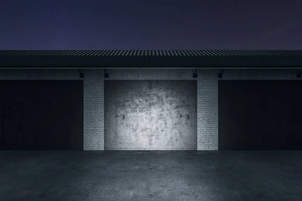 Gray brick wall with closed garage door. Transport and protection concept. 3d rendering