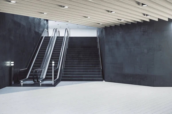 Estação Metrô Minimalista Com Escada Rolante Parede Cinza Branco Preparem — Fotografia de Stock