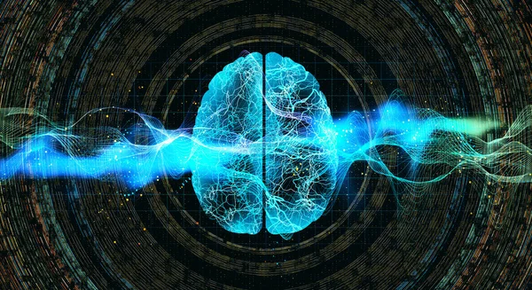 Abstrato Brilhante Cérebro Azul Com Linhas Cor Holograma Sobre Fundo — Fotografia de Stock