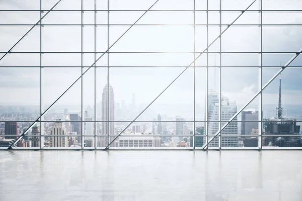 Moderno Interior Oficina Con Gran Ventana Vistas Ciudad Sombras Concepto —  Fotos de Stock