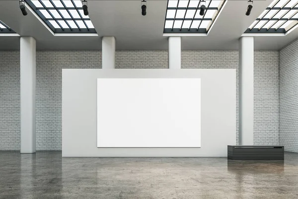 Galería Contemporánea Interior Con Valla Publicitaria Vacía Pared Gris Banco — Foto de Stock