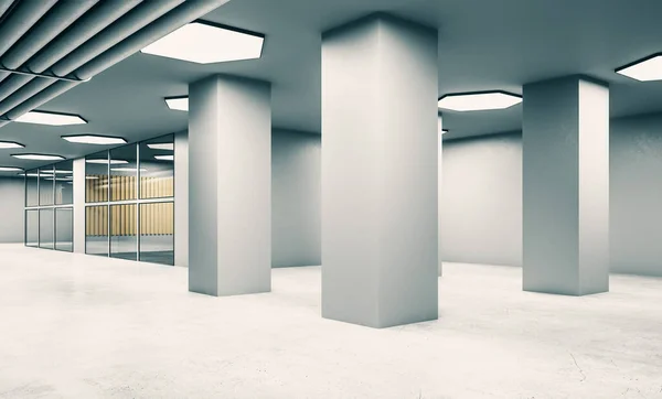 Hall Bureau Moderne Verre Intérieur Avec Des Colonnes Béton Concept — Photo