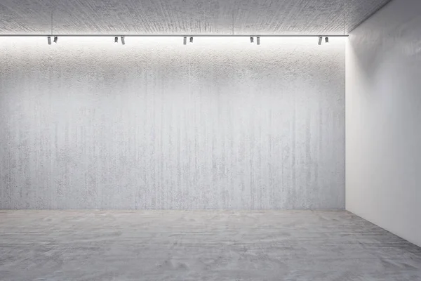 Interieur Met Plafondlamp Blanco Betonnen Wand Galerij Concept Mock Rendering — Stockfoto