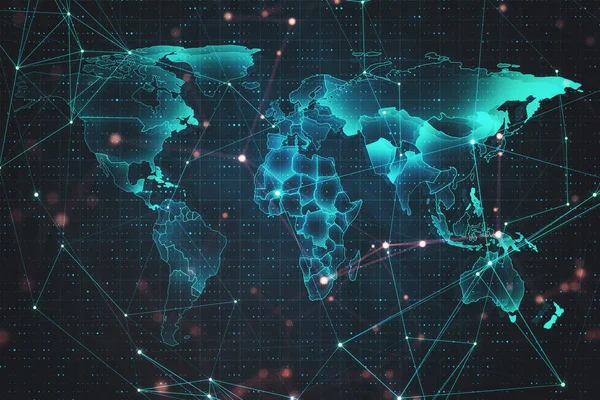 Kreativ Glödande Världskarta Virtuell Skärm Och Globalt Datakoncept Återgivning — Stockfoto