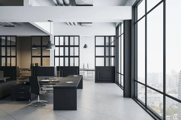 設備や家具や日光の他の作品と現代のコワーキング オフィスのインテリア 3Dレンダリング — ストック写真