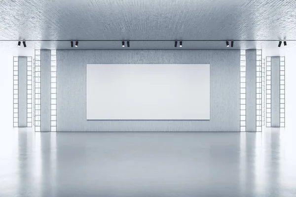 Současný Výstavní Interiér Stropním Světlem Prázdným Plakátem Betonové Stěně Galerie — Stock fotografie