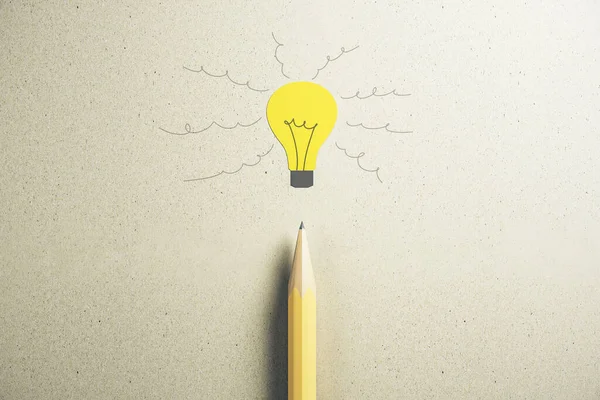 Disegno Lampada Gialla Matita Idea Concetto Startup Rendering — Foto Stock