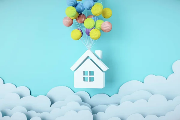 Vita Huset Flyger Färgballonger Framgång Och Byggkoncept Återgivning — Stockfoto