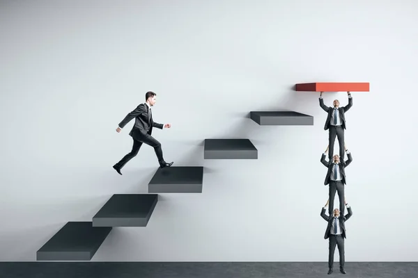 Businessman Runing Stairs Success Wall Leadership Career Development Concept — Stock Photo, Image