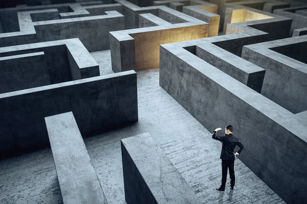 Businessman Standing Gray Maze Business Challenge Concept — Stock Photo, Image