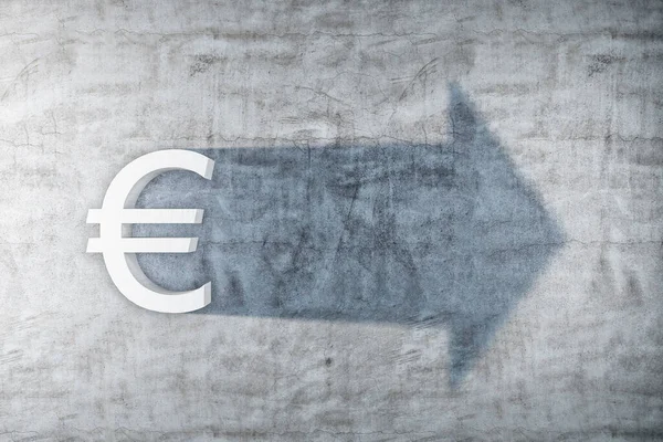 Fehér Euro Szimbólum Árnyék Formájában Nyíl Beton Falon Pénzügyi Startup — Stock Fotó