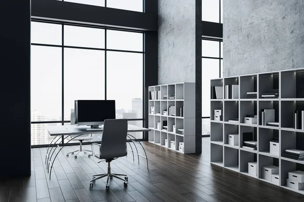 Minimalistisches Coworking Bürointerieur Mit Blick Auf Die Stadt Tageslicht Möbeln — Stockfoto