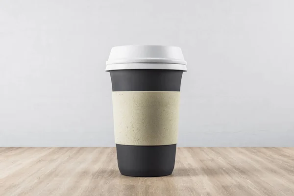 可处置的黑纸杯咖啡放在桌上 食品和饮料概念 3D渲染 — 图库照片