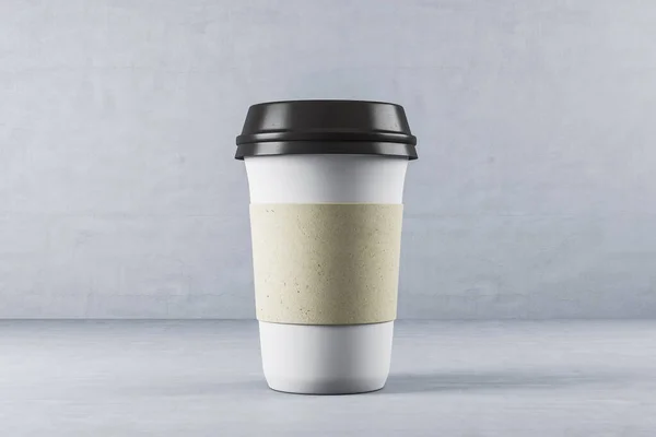 可处置的白纸杯咖啡放在桌上 食品和饮料概念 3D渲染 — 图库照片