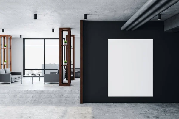 Interior Ruang Tamu Dengan Billboard Kosong Dinding Tempat Kerja Dan — Stok Foto
