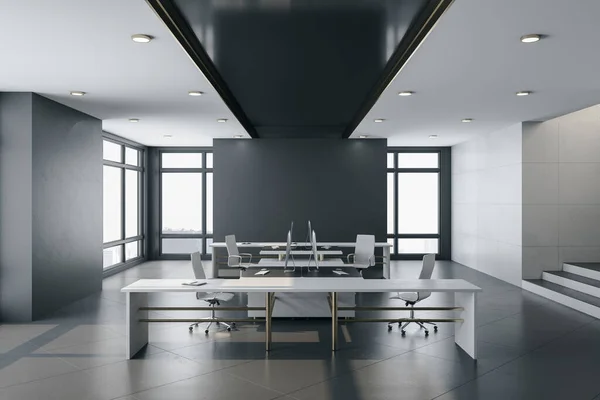 Modernes Coworking Büro Mit Tageslicht Arbeitsplatz Und Designkonzept Rendering — Stockfoto
