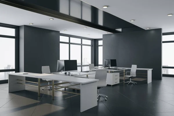 Modern Coworking Office Room Computers Daylight Workplace Design Concept Rendering Royalty Free Stock Photos
