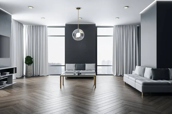Modernes Wohnzimmer Mit Sofa Regal Mit Büchern Und Bildschirm Der — Stockfoto