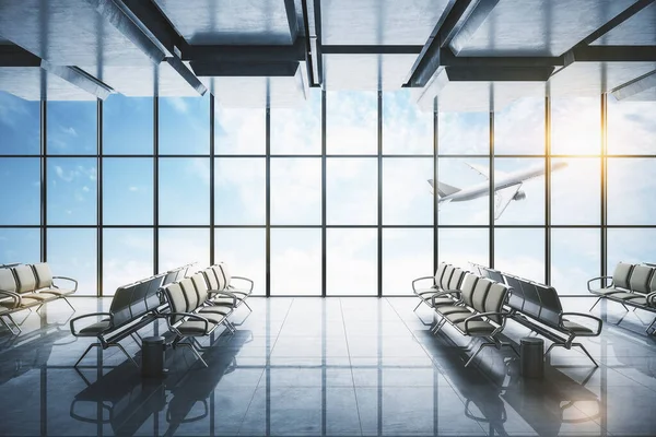 Abstraktes Flughafeninterieur Mit Fliegen Mit Dem Flugzeug Panoramafenster Transport Und — Stockfoto