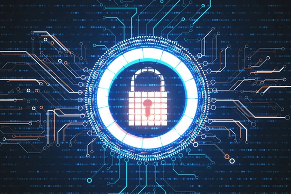 Geschlossene Schloss Symbole Mit Hologramm Der Cybersicherheitsnetzwerkschnittstelle Konzept Des Datenschutzes — Stockfoto