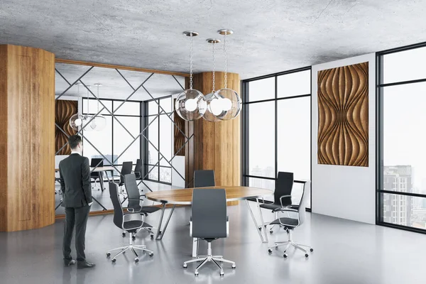Empresário Sala Conferências Luxo Interior Com Mobiliário Vista Para Cidade — Fotografia de Stock