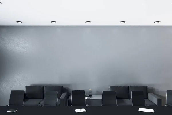 Contemporary Conference Room Meeting Table Sofa Blank Wall Workplace Corporate — Stock Photo, Image