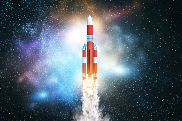 우주에서 로켓을 날리는 성공하고 컨셉트 합니다 렌더링 — 스톡 사진