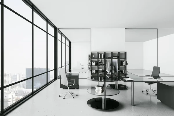 Intérieur Moderne Bureau Loft Avec Étagères Avec Documents Vue Sur — Photo