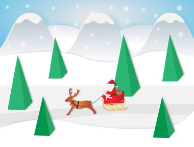Dizginli bir kızakta oturan Noel Baba Vektör illüstrasyon