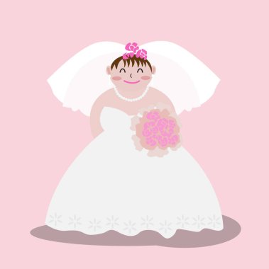 Şirin bir gelin ve buket, vektör çizimi..