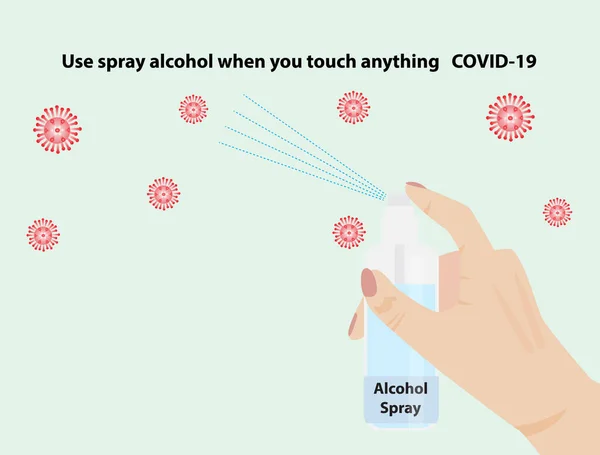Personas Que Usan Spray Alcohol Cuando Tocas Algo Pandemia Covid — Vector de stock